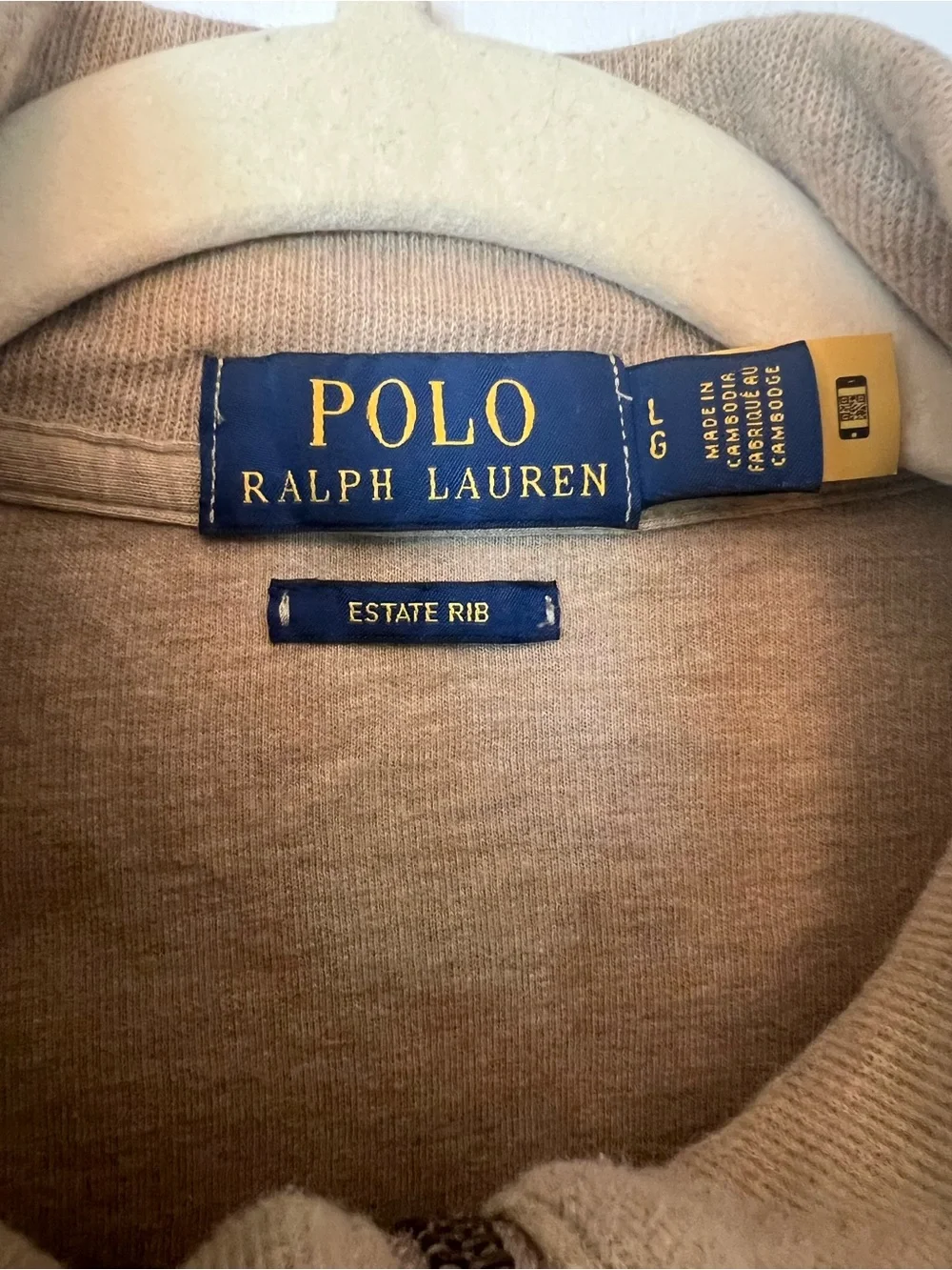 Polo by Ralph Lauren Men's Khaki Quarter-Zip Estate Rib